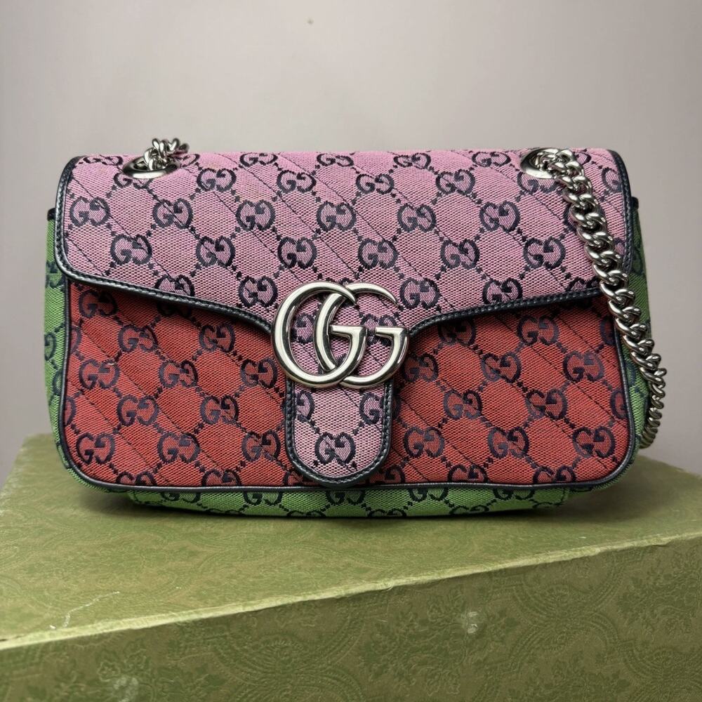Gucci Marmont Quilted Logo-jacquard Multi Color monogram Shoulder Bag